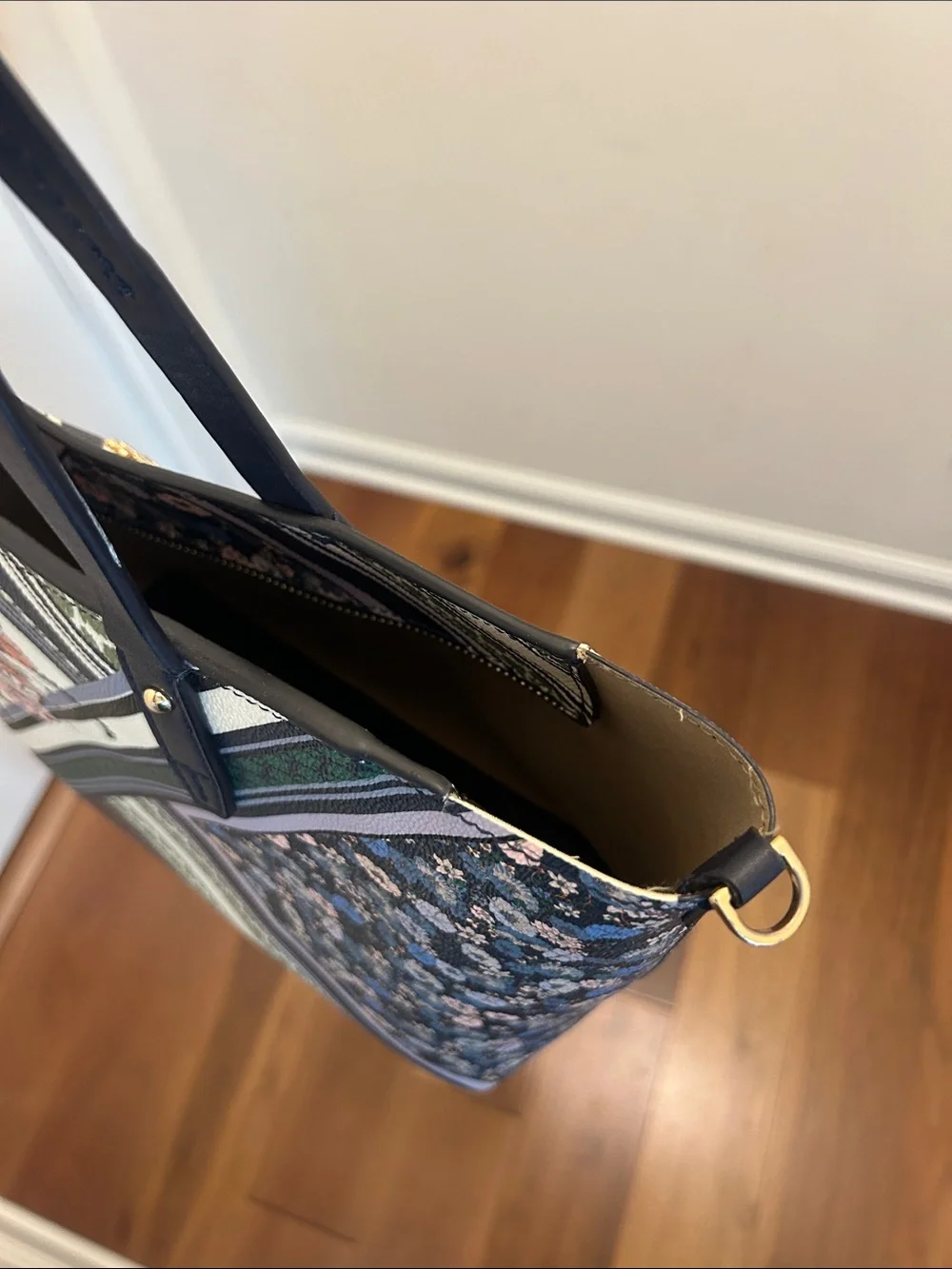 Tory Burch Floral Patchwork Tote in Navy, Green, Pink